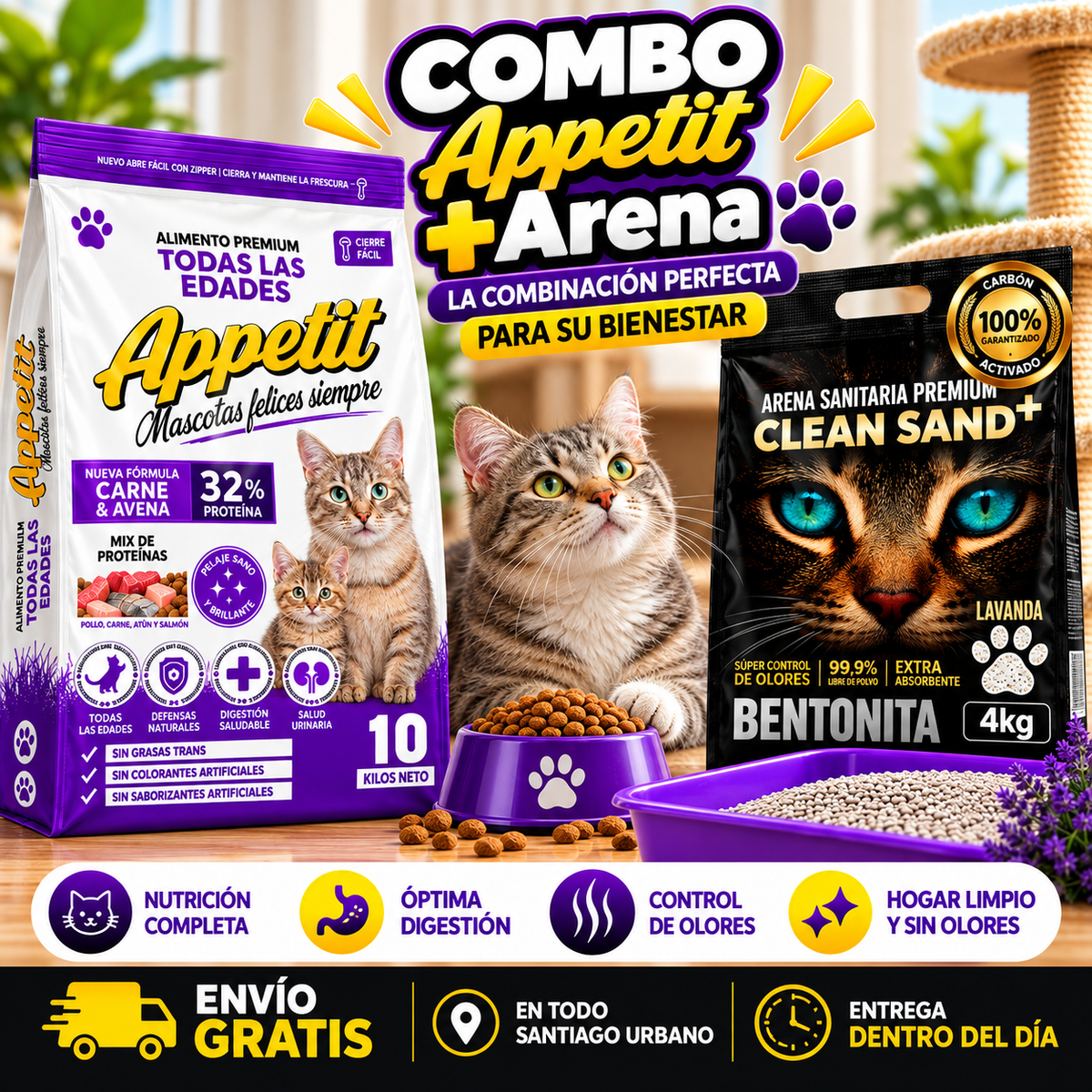 Pack Appetit Gato 10kg + Arena Clean Sand Premium 4Kg,