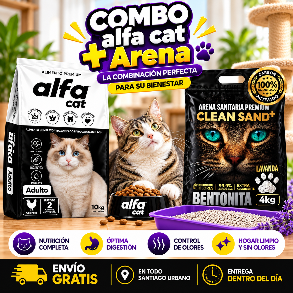 Pack Alfa Cat 10 kg + Arena Clean Sand Premium 4kg