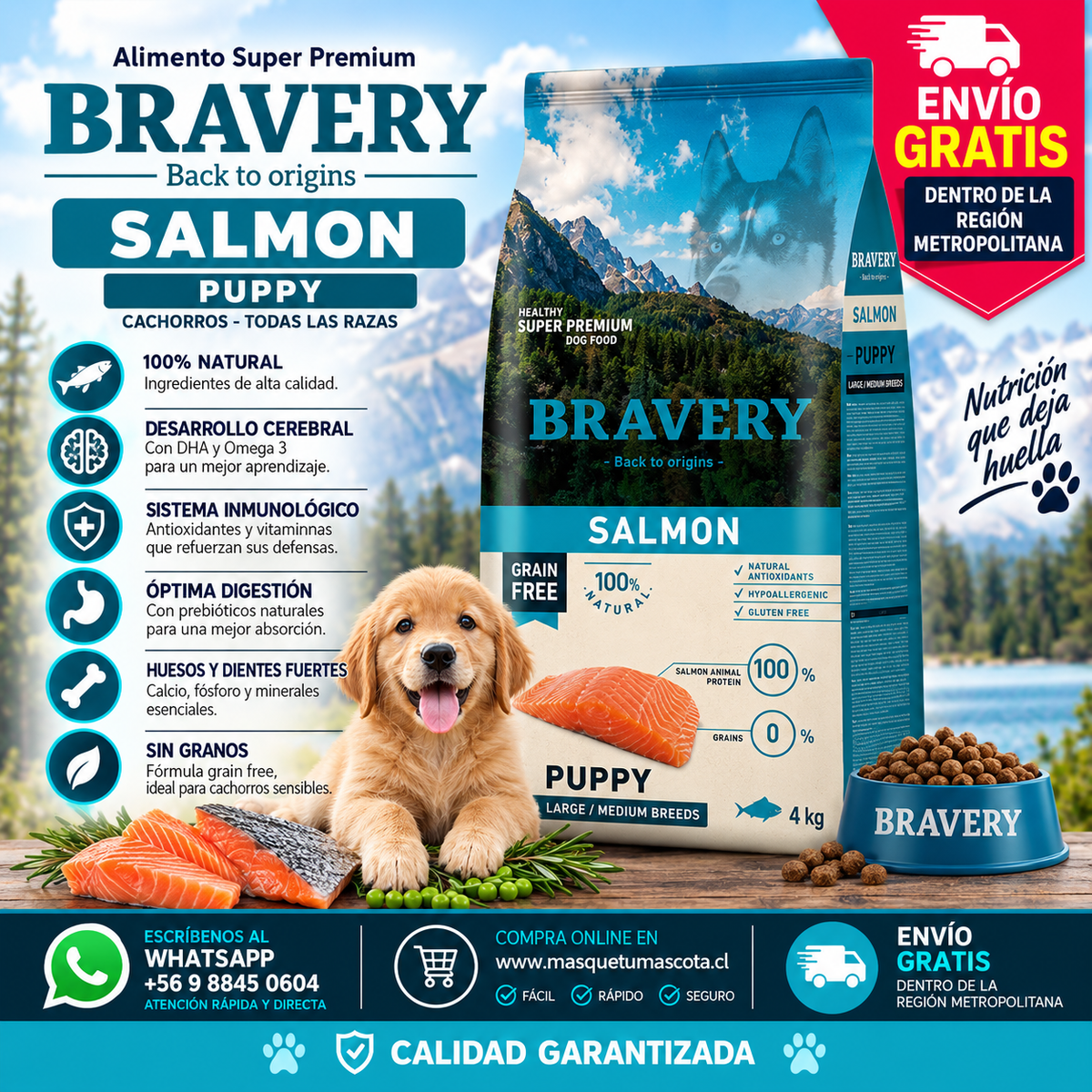 Bravery Salmon Puppy Medianos y Grandes 4KG.