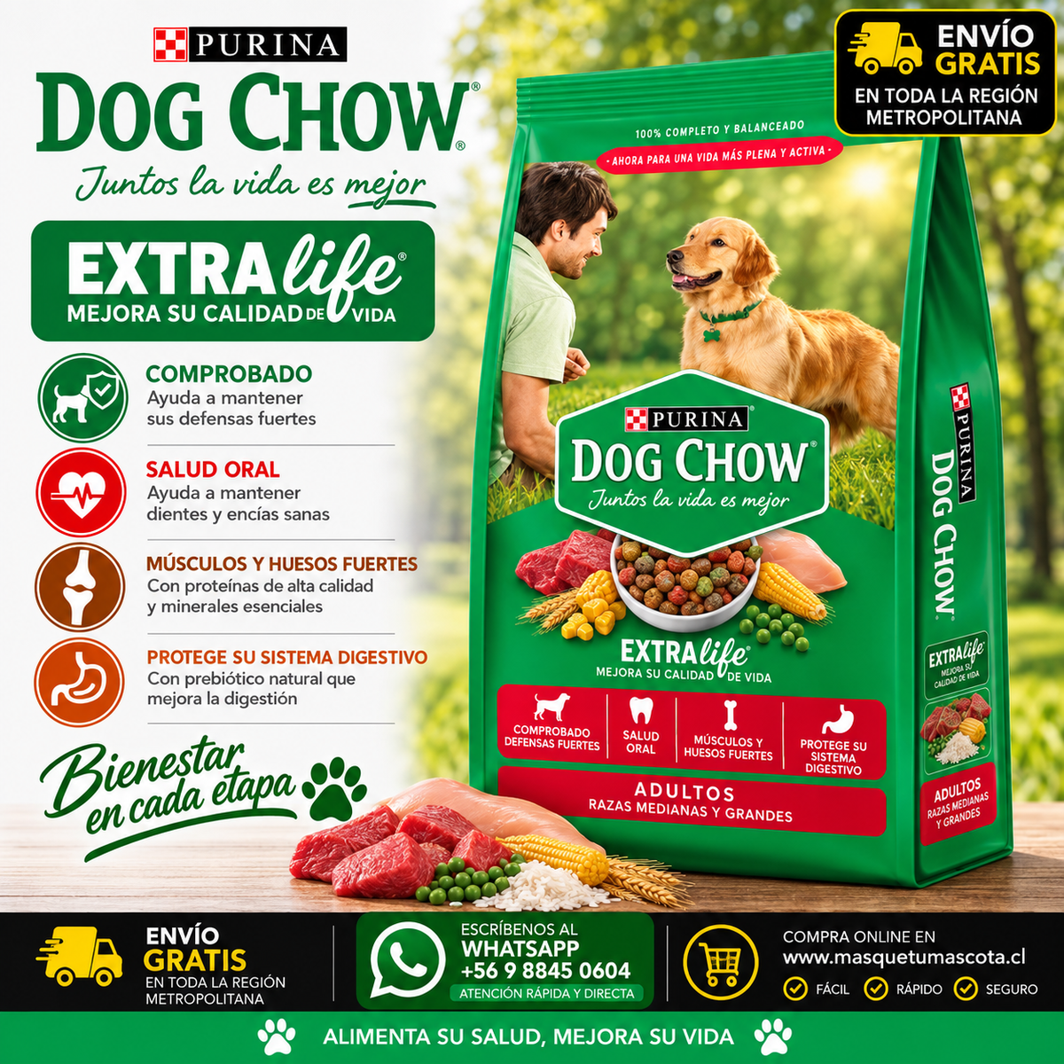 Dog Chow Adulto Medianos y Grandes 19,5 kg.