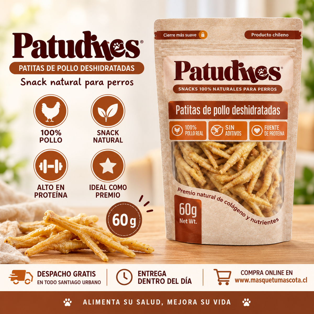 Patitas Deshidratadas Snack Natural para perros 60gr
