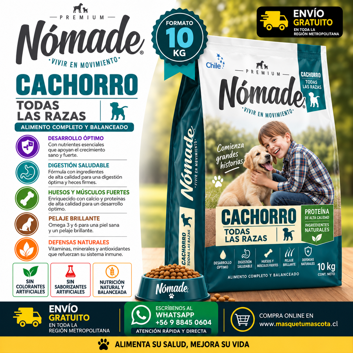 NÓMADE CACHORRO - 10 Kg 27% Proteina.