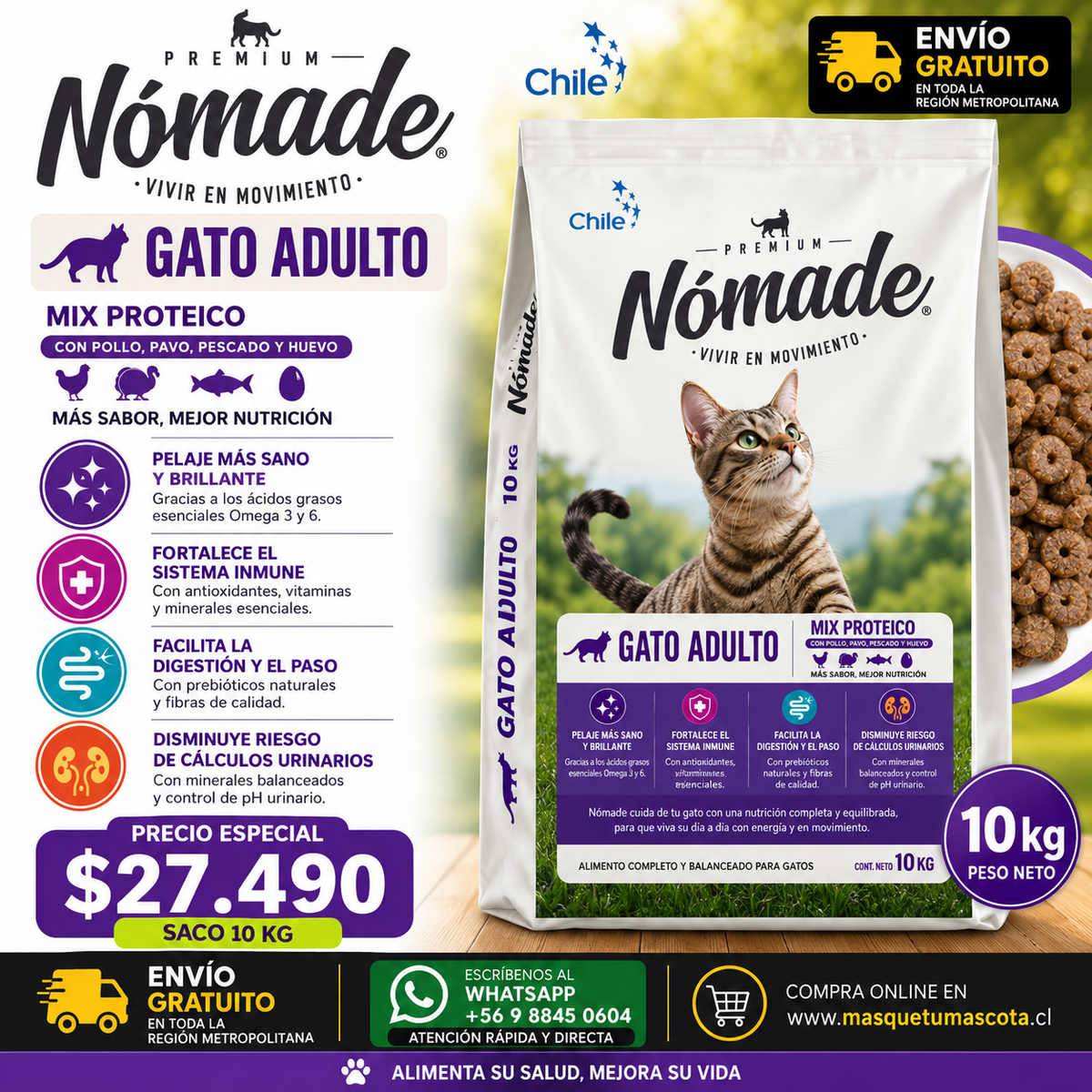 Nómade Gato - 10 kilos 30% de Proteina.