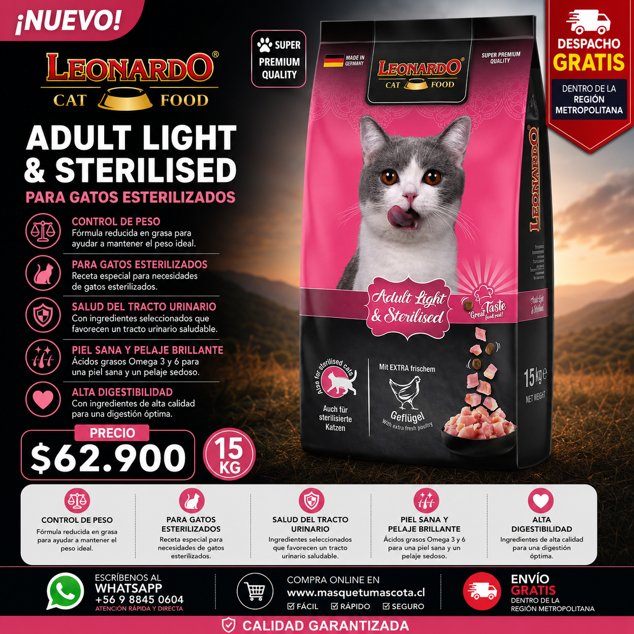 Leonardo Gato Light Esterilizado 7,5 KG.