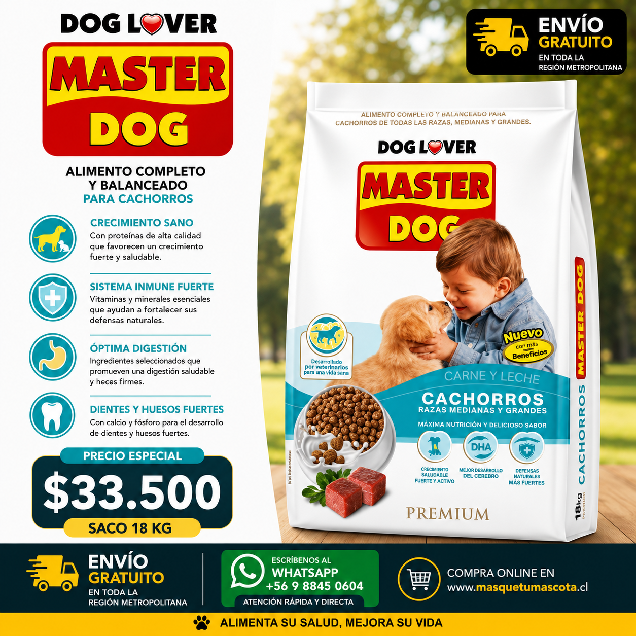 MASTER DOG CACHORRO - 18 Kg 26% de Proteina.