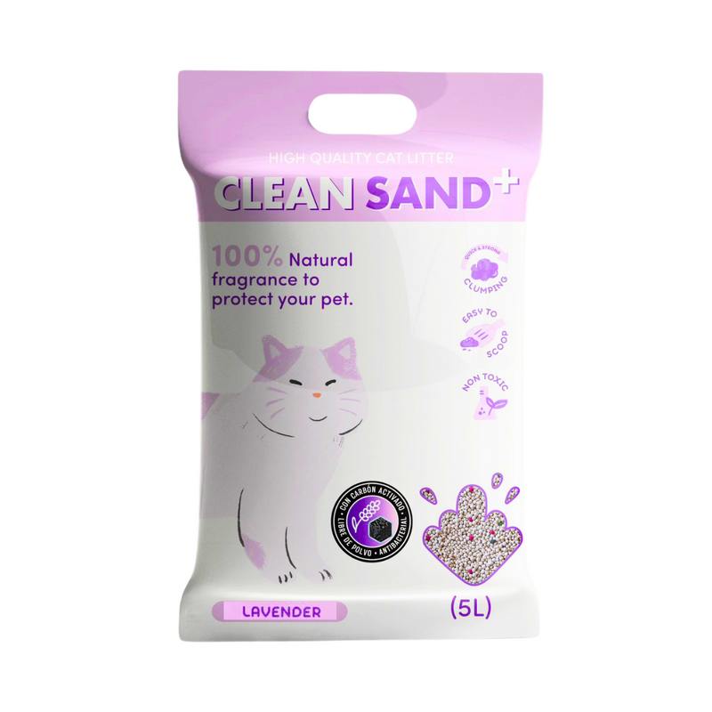 Arena Sanitaria Aglomerante CLEAN SAND 4kg Carbón Activado Lavanda