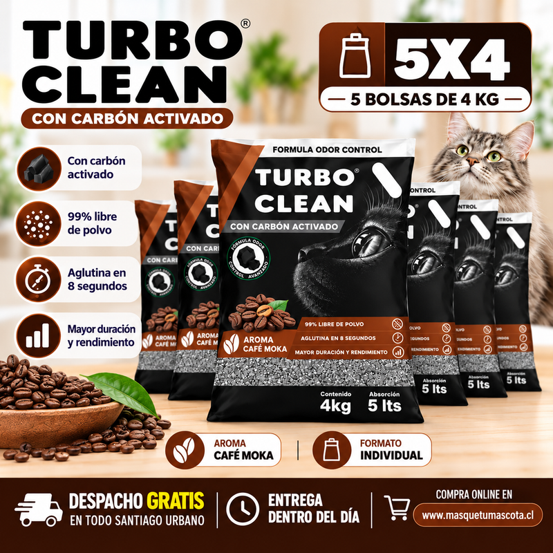 Arena Gato Turbo Clean 20kg Carbon Activo.