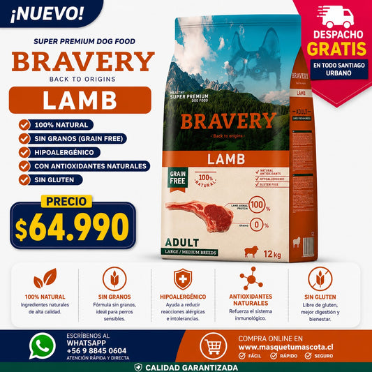 Bravery Perro Adulto Mediano/Grande Cordero 12 KG