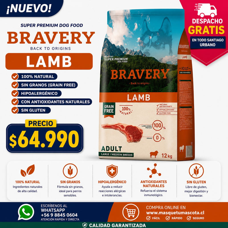 Bravery Perro Adulto Mediano/Grande Cordero 12 KG