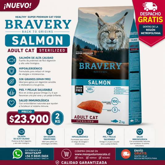 Bravery Gato Esterilizado Salmon 2 kg