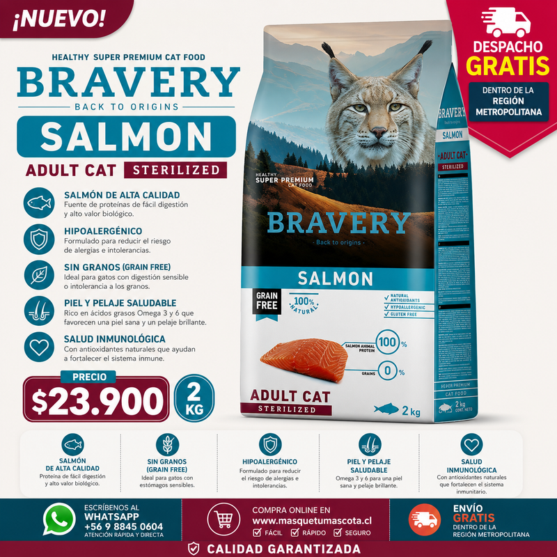 Bravery Gato Esterilizado Salmon 2 kg