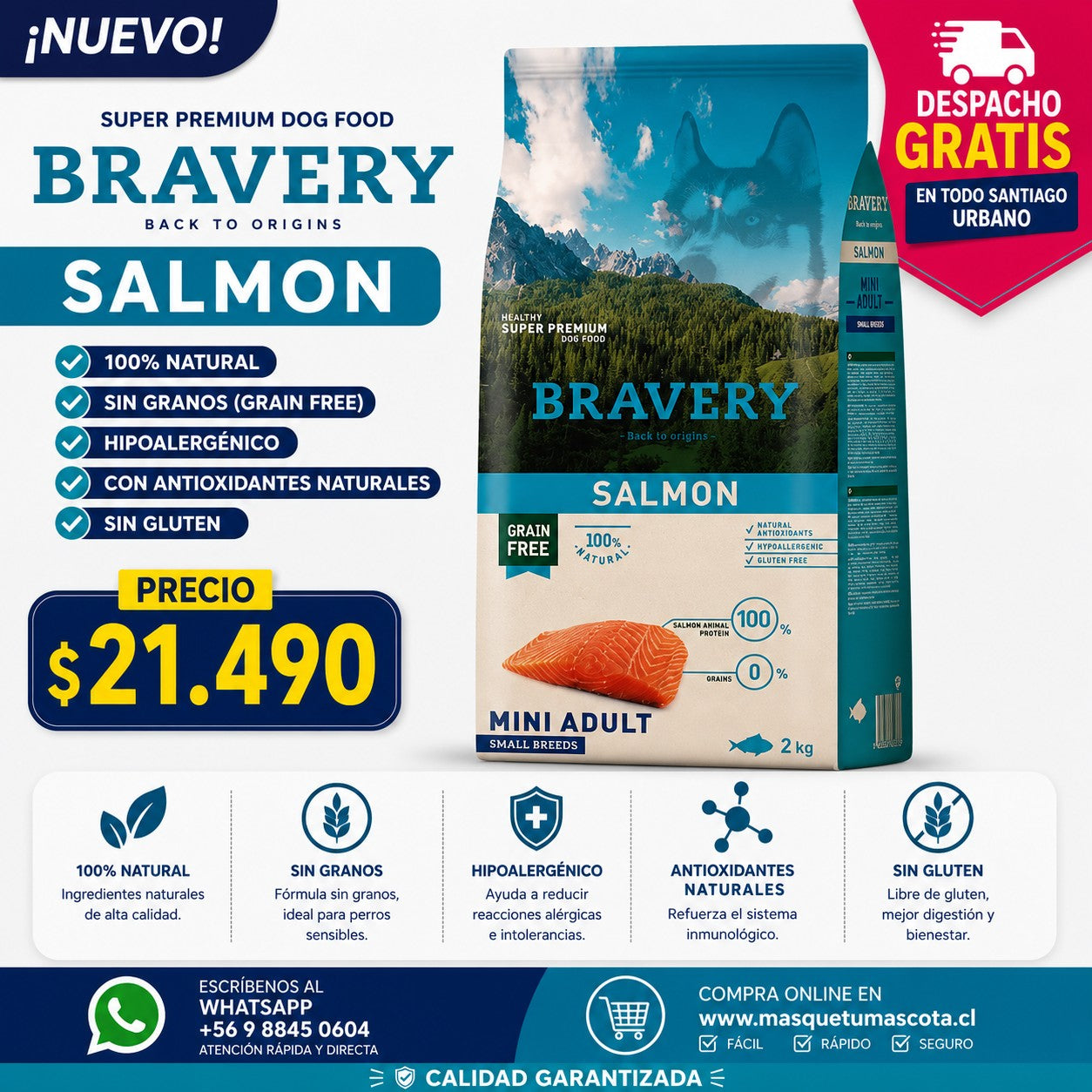 Bravery Salmon Mini Adulto Small 2KG.
