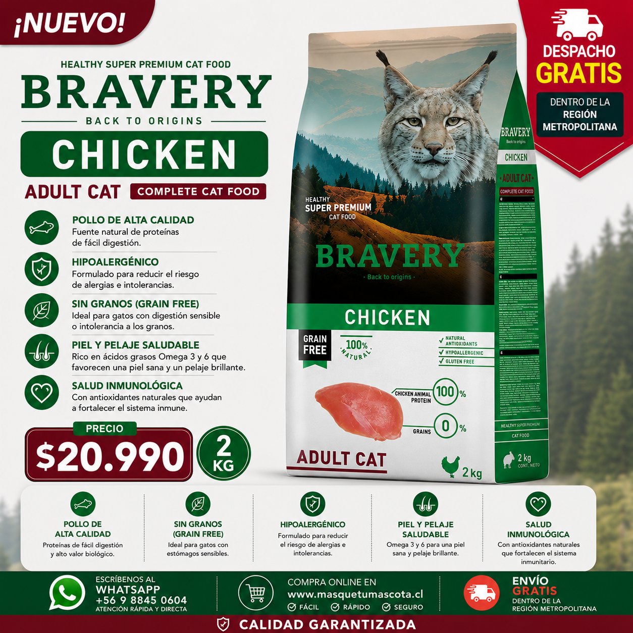 Bravery Gato Adulto Pollo 2KG