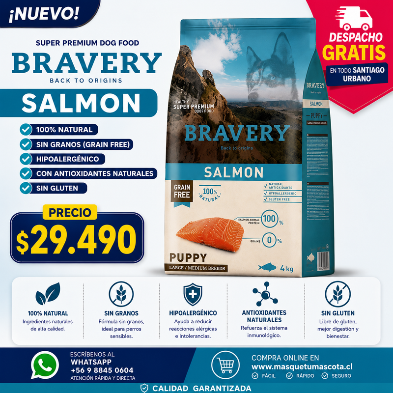 Bravery Salmon Puppy Medianos y Grandes 4KG.