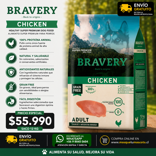 Bravery Perro Adulto Pollo 12kg
