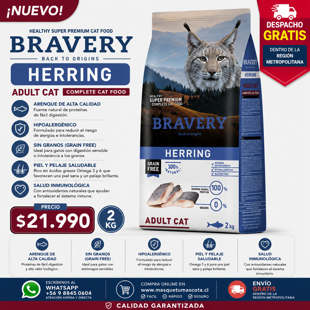 Bravery Gato Adulto Arenque 2kg