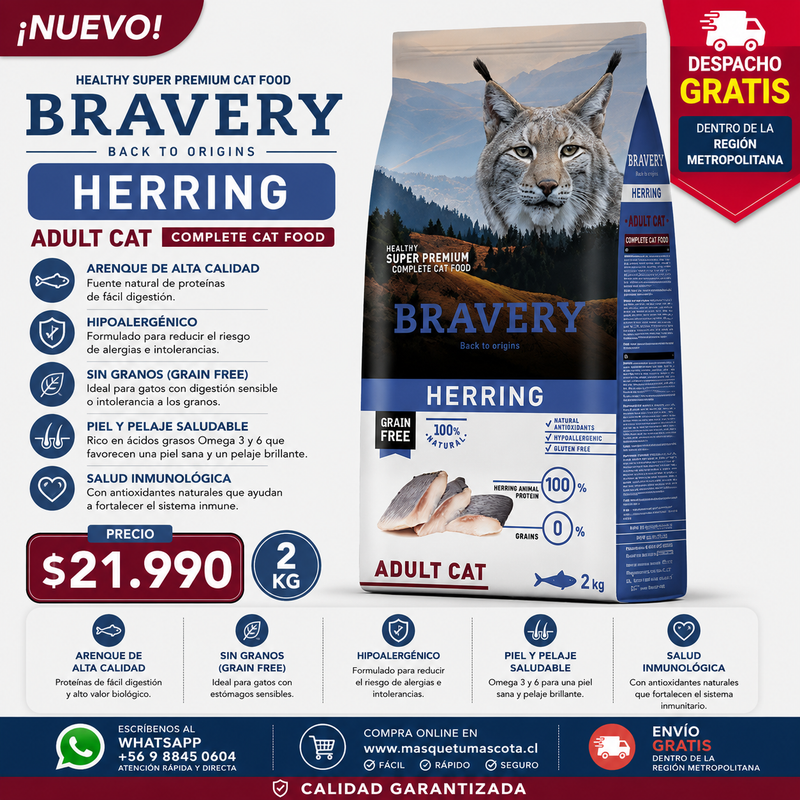 Bravery Gato Adulto Arenque 2kg