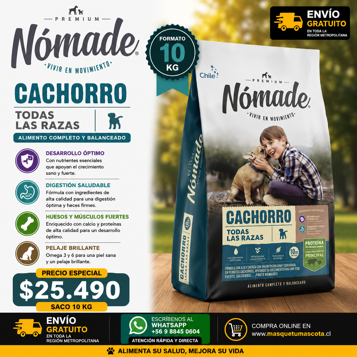 NÓMADE CACHORRO - 10 Kg 27% Proteina.