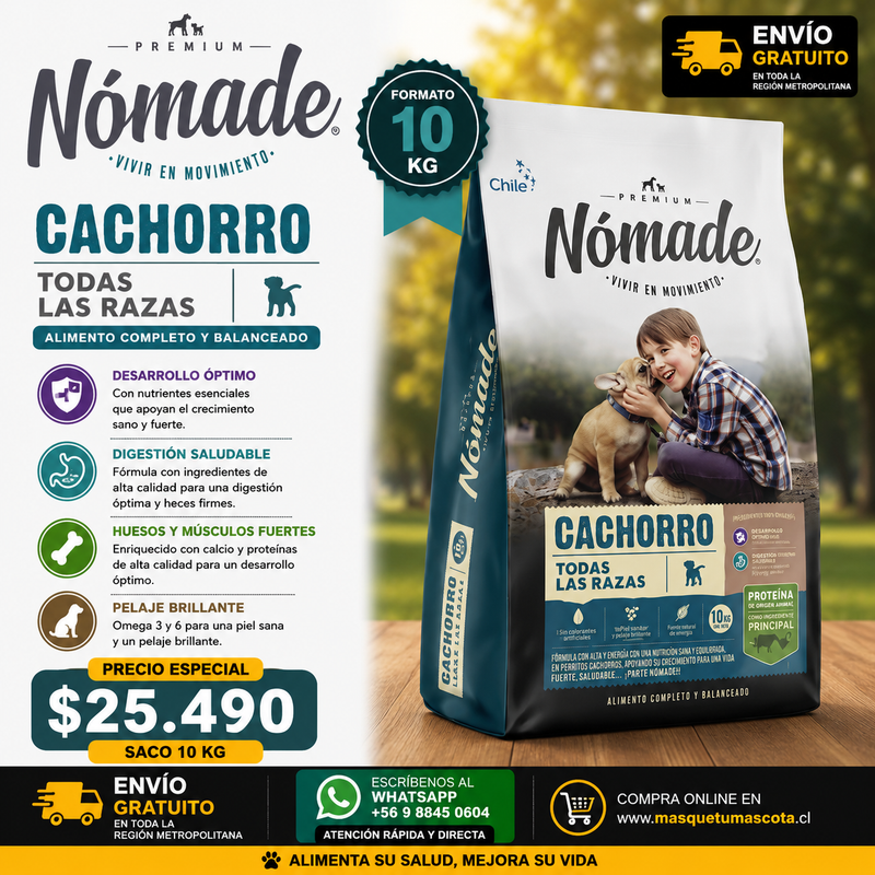 NÓMADE CACHORRO - 10 Kg 27% Proteina.