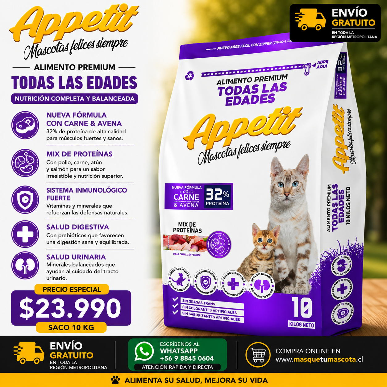 Appetit - Alimento Gato Todas las edades - 10 kilos