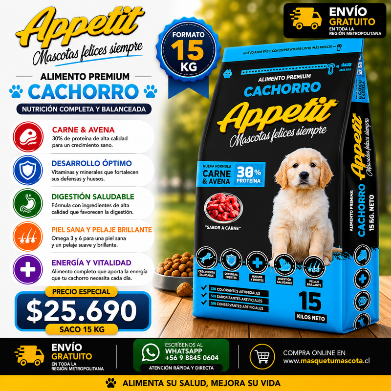 Appetit Cachorro - 15kilos 30% de Proteina.