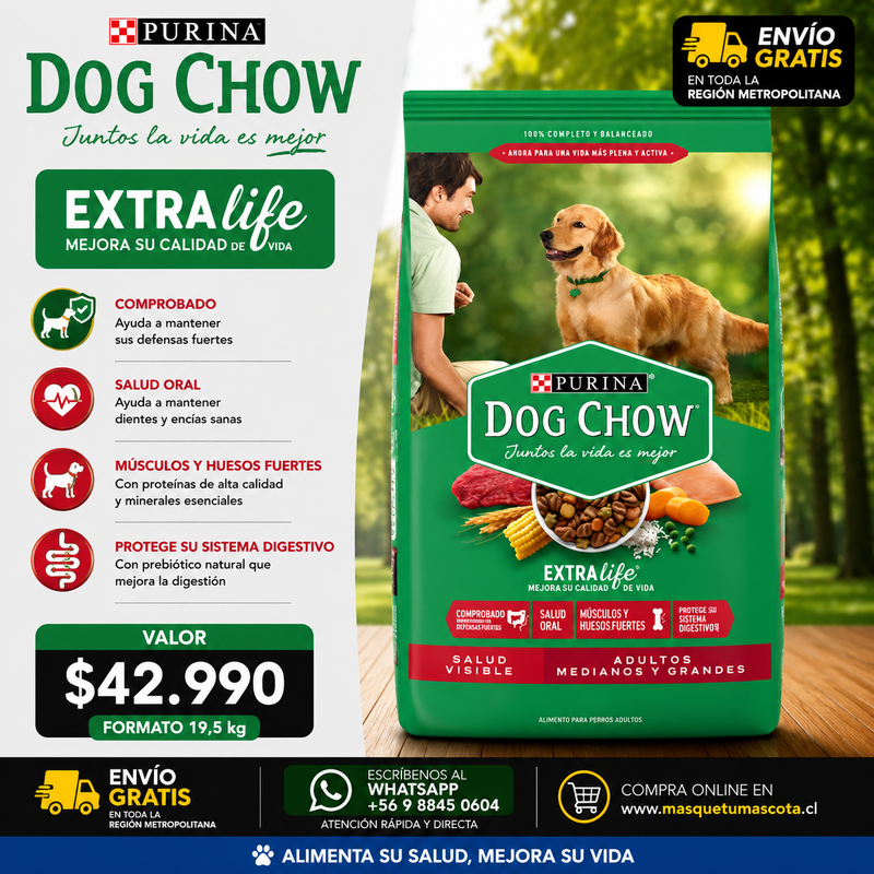 Dog Chow Adulto Medianos y Grandes 19,5 kg.