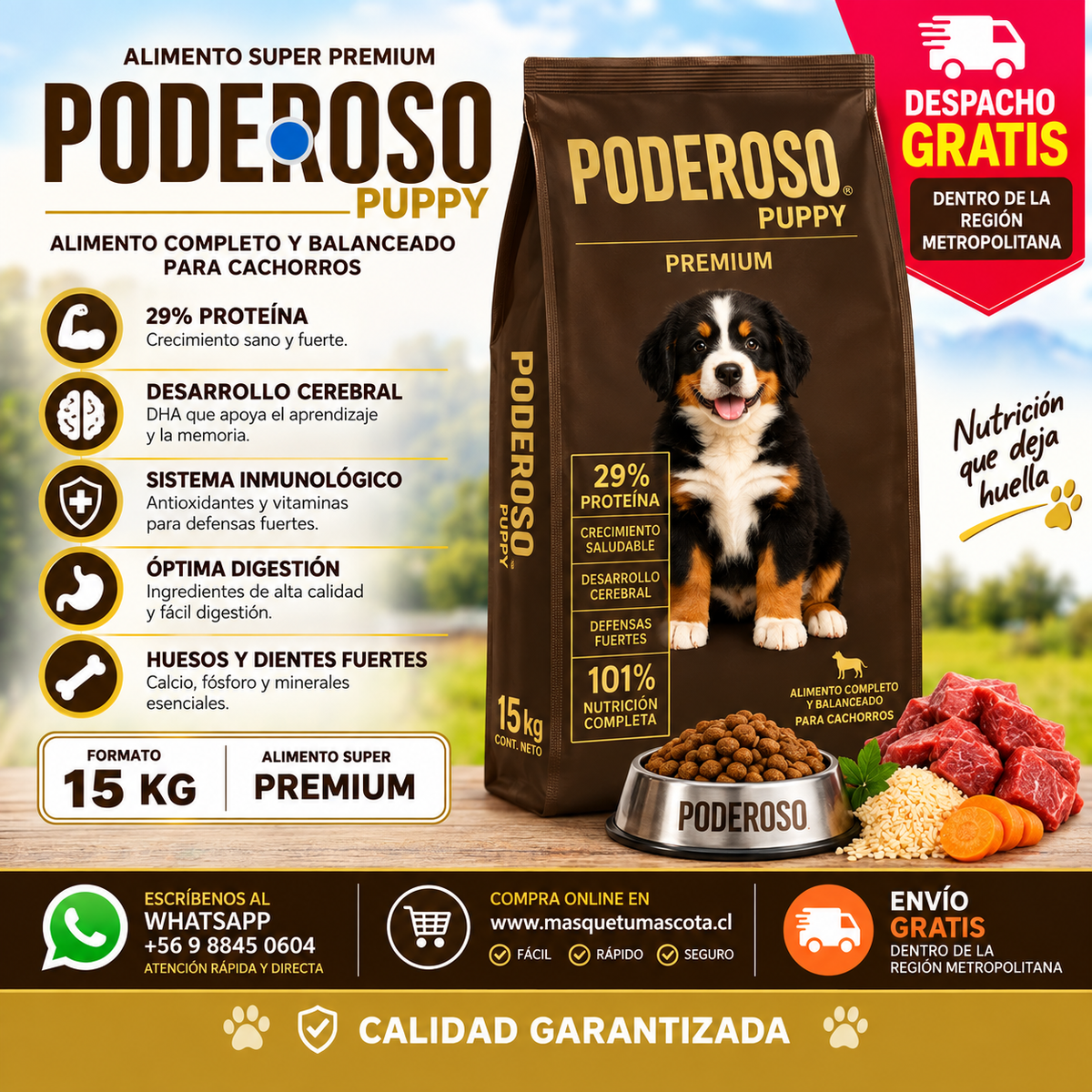 Poderoso Cachorro Argentino 28% de Proteina.
