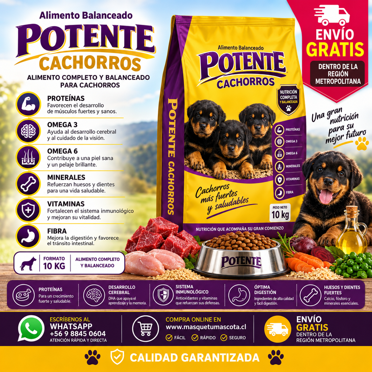 Potente Cachorro 26% Proteina 10 Kg.