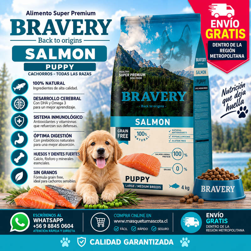 Bravery Salmon Puppy Medianos y Grandes 4KG.