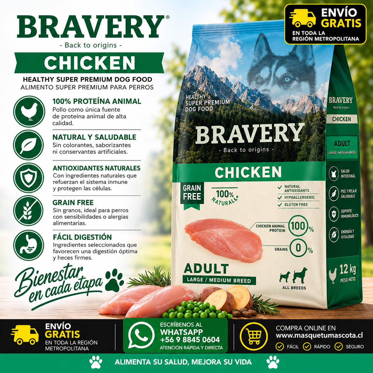 Bravery Perro Adulto Pollo 12kg