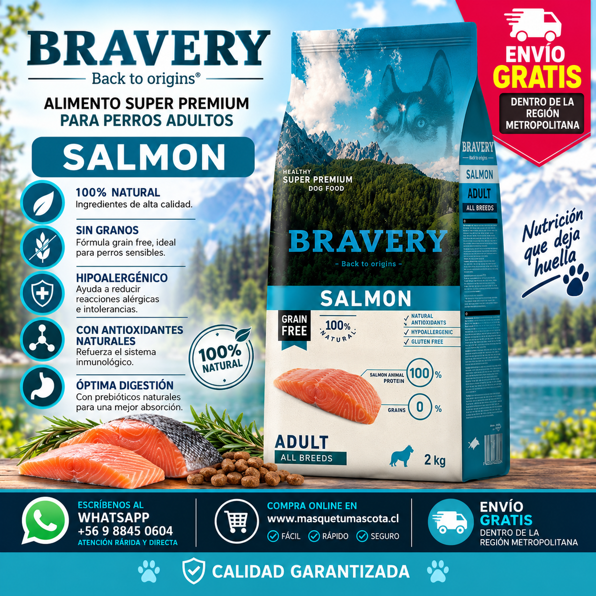 Bravery Salmon Mini Adulto Small 2KG.