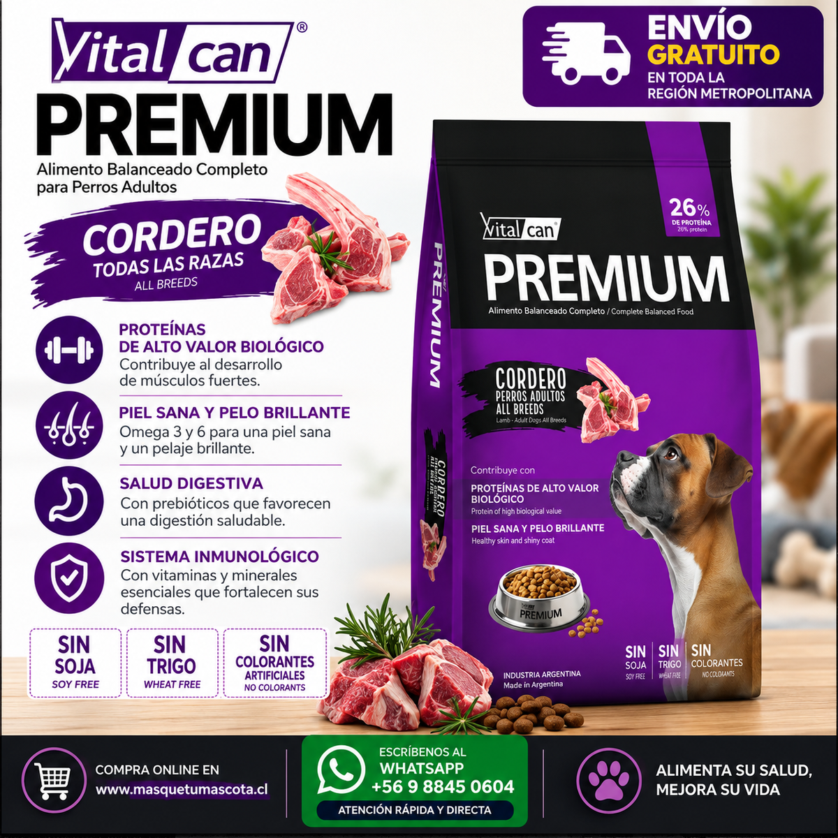 Vitalcan Premium Perro Adulto Cordero 20KG