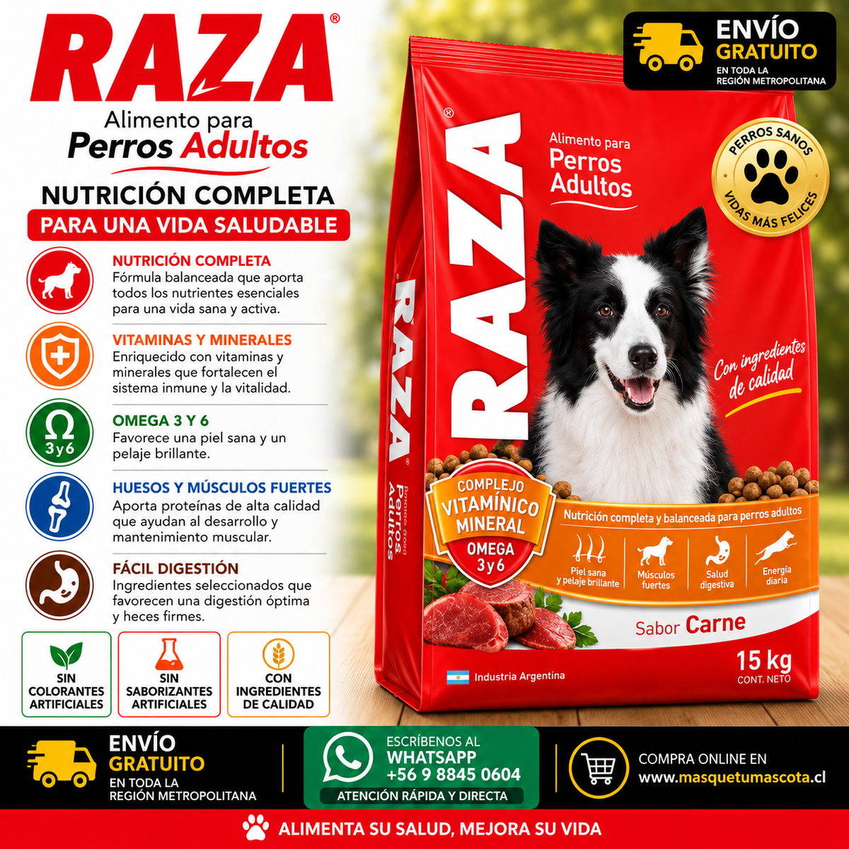 RAZA ADULTO - 15 Kg 21% Proteina.
