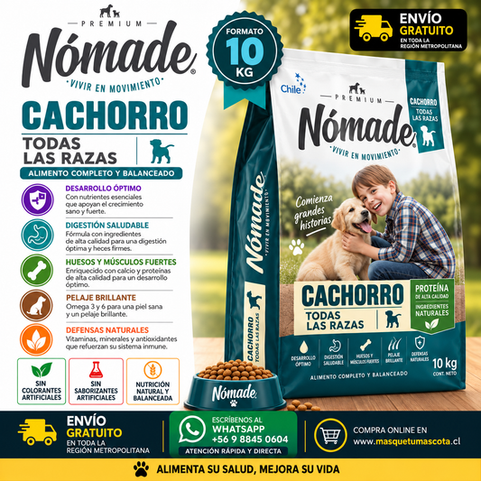 NÓMADE CACHORRO - 10 Kg 27% Proteina.