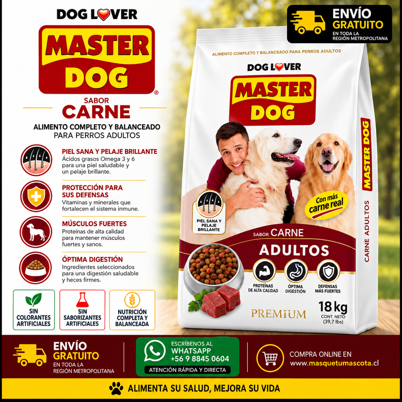 MASTER DOG CARNE - 18 Kg 21% Proteina.