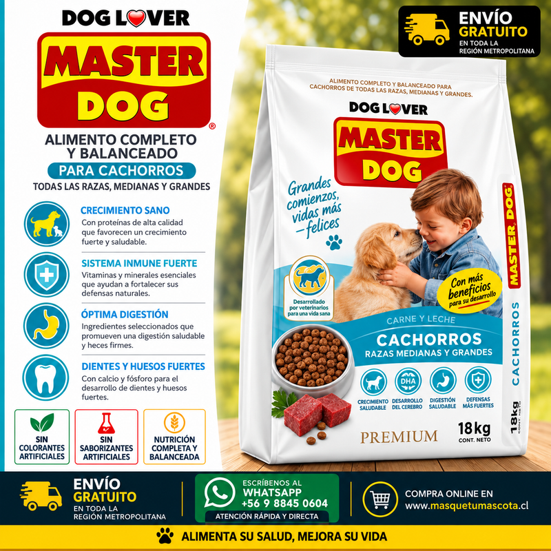 MASTER DOG CACHORRO - 18 Kg 26% de Proteina.