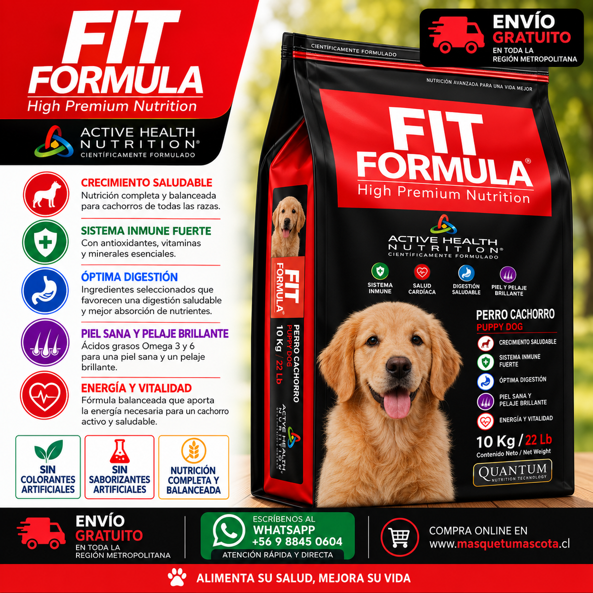 Fit Fórmula Cachorro - 10 kg 29% de Proteina.