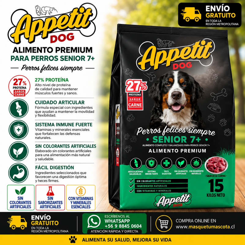 Appetit Senior +7 - 15kilos 27% de Proteina.