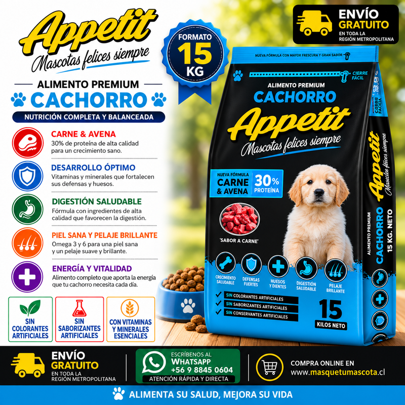 Appetit Cachorro - 15kilos 30% de Proteina.