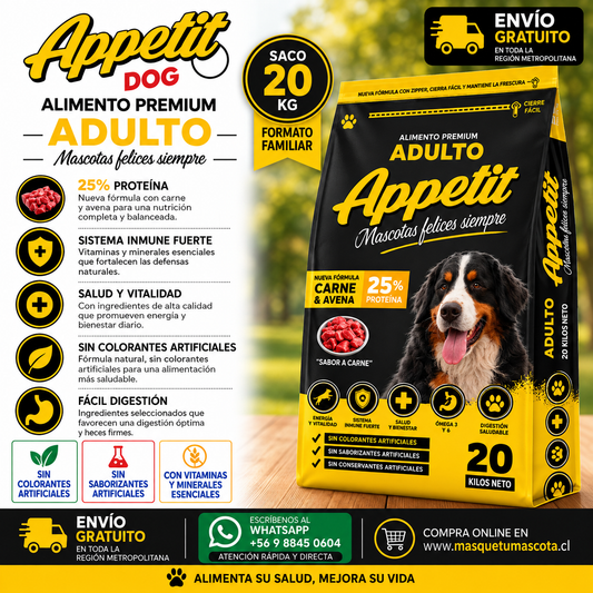 Appetit Adulto - 20 Kg 25% de Proteina.