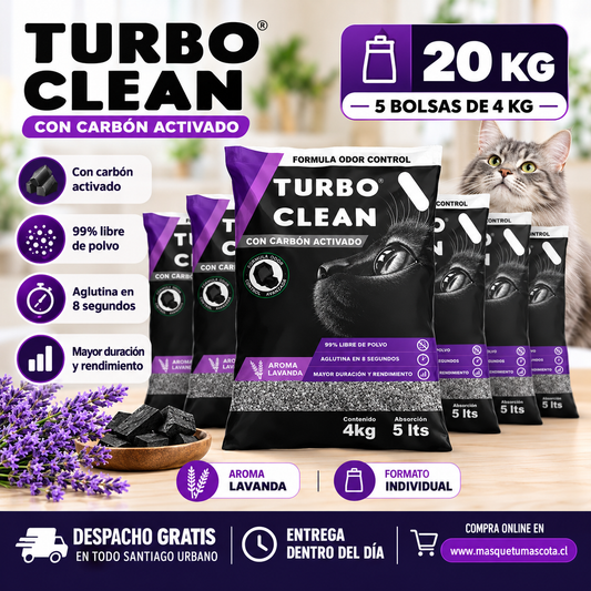 Arena Gato Turbo Clean 20kg Carbon activo.