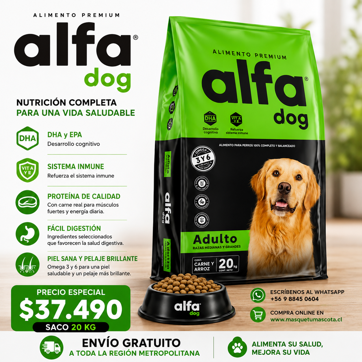 Alfa dog adulto Premium 24% de Proteina.