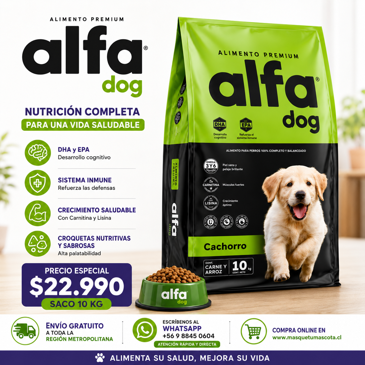 Alfa Dog Cachorro 10kg 27% de Proteina.