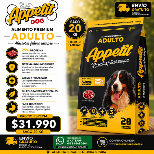 Appetit Adulto - 20 Kg 25% de Proteina.