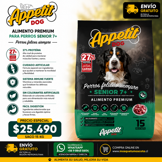 Appetit Senior +7 - 15kilos 27% de Proteina.
