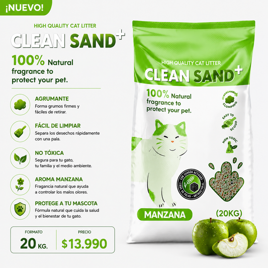 Arena CleanSand 20 Kg Aroma Manzana Carbón Activo.