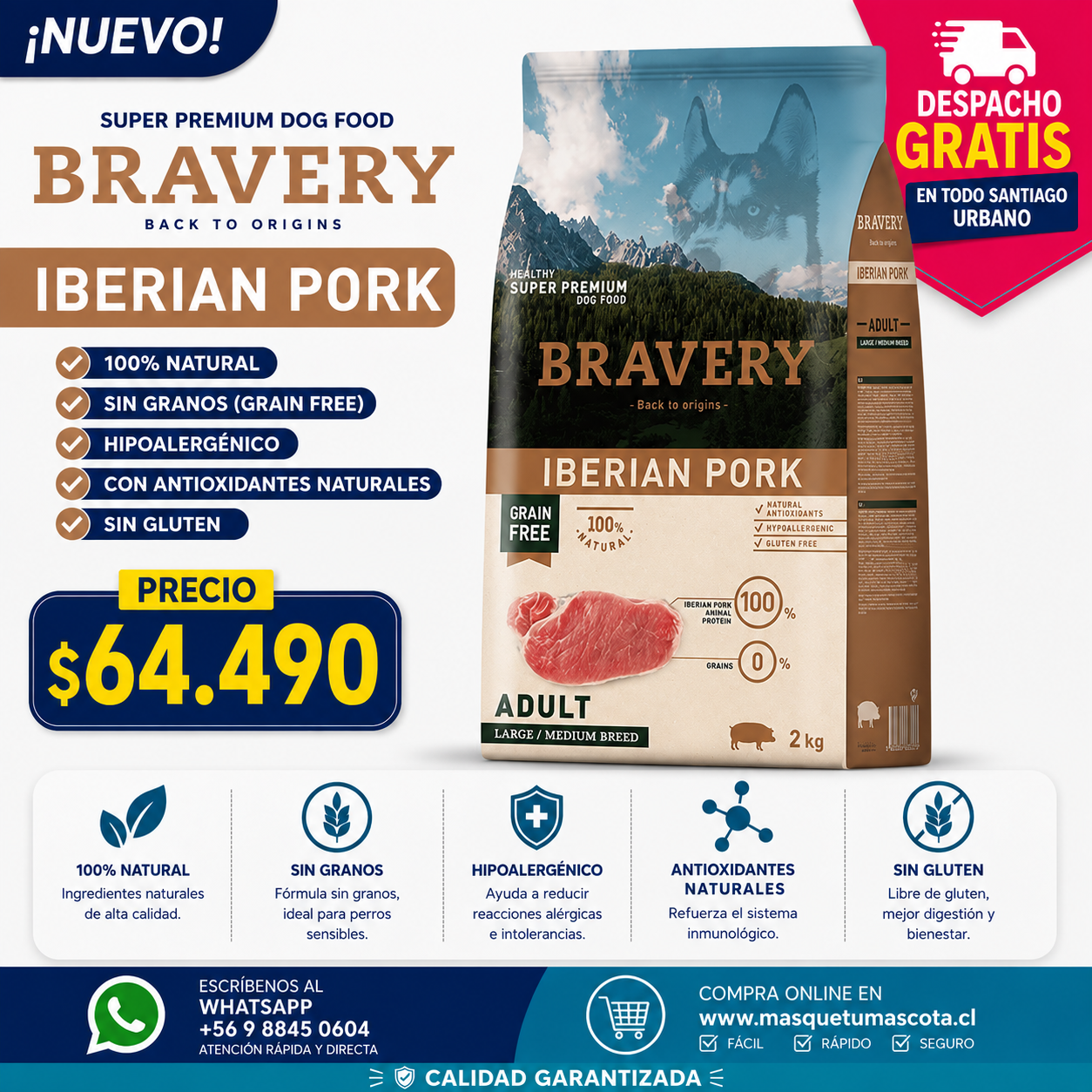 Bravery Perro Adulto Medianos y Grandes Cerdo Iberico 12kg