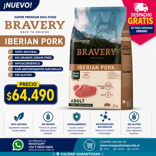 Bravery Perro Adulto Medianos y Grandes Cerdo Iberico 12kg