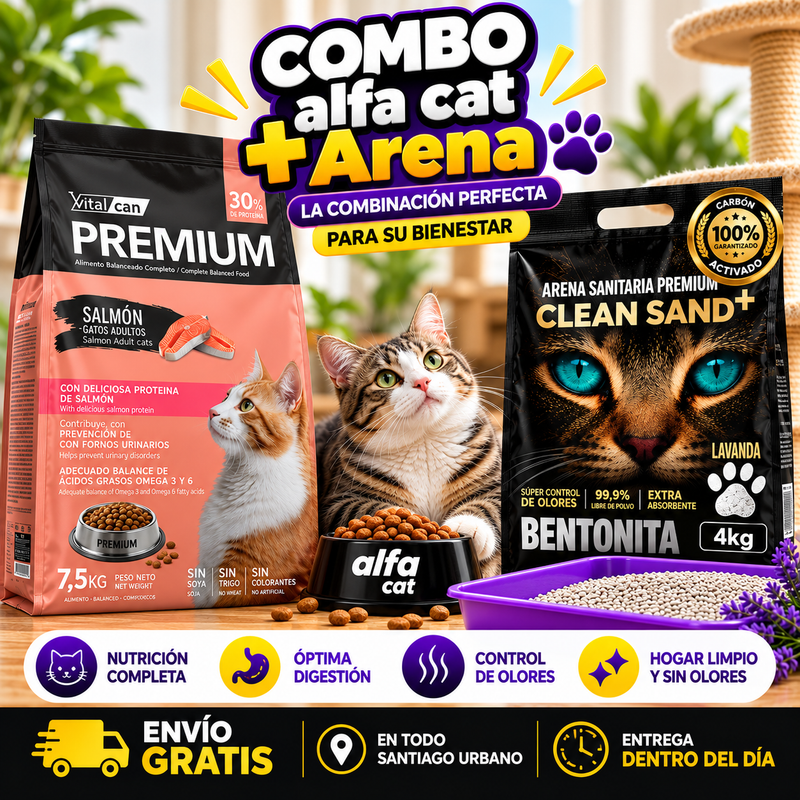 Pack Vitalcan Gato Salmon 7,5 kg + Arena Clean Sand Premium 4Kg