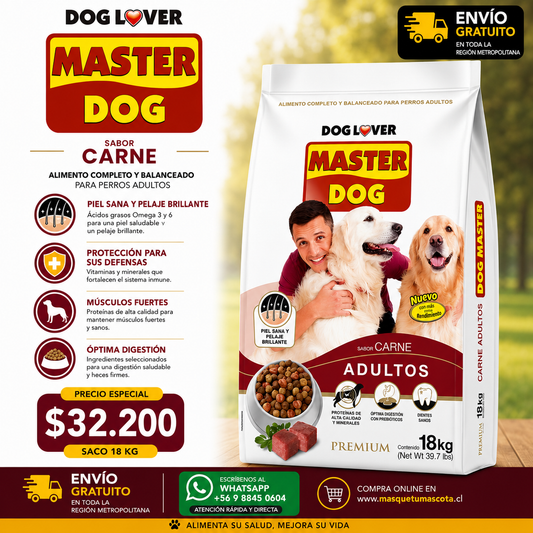 MASTER DOG CARNE - 18 Kg 21% Proteina.